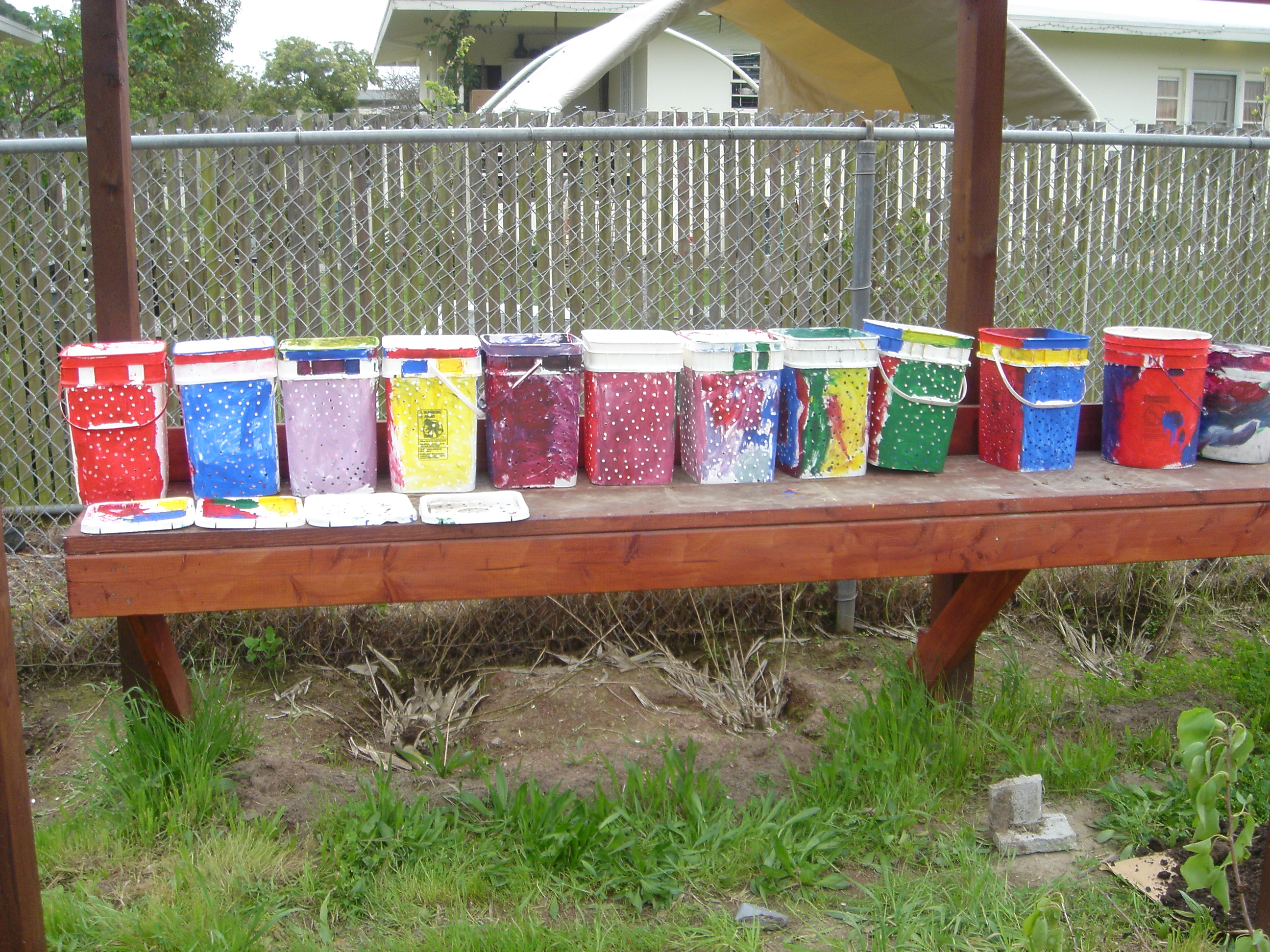 painted worm bins